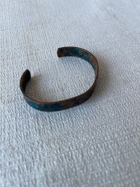 Patinated Copper Cuff Bracelet in Blue-Green and Brown